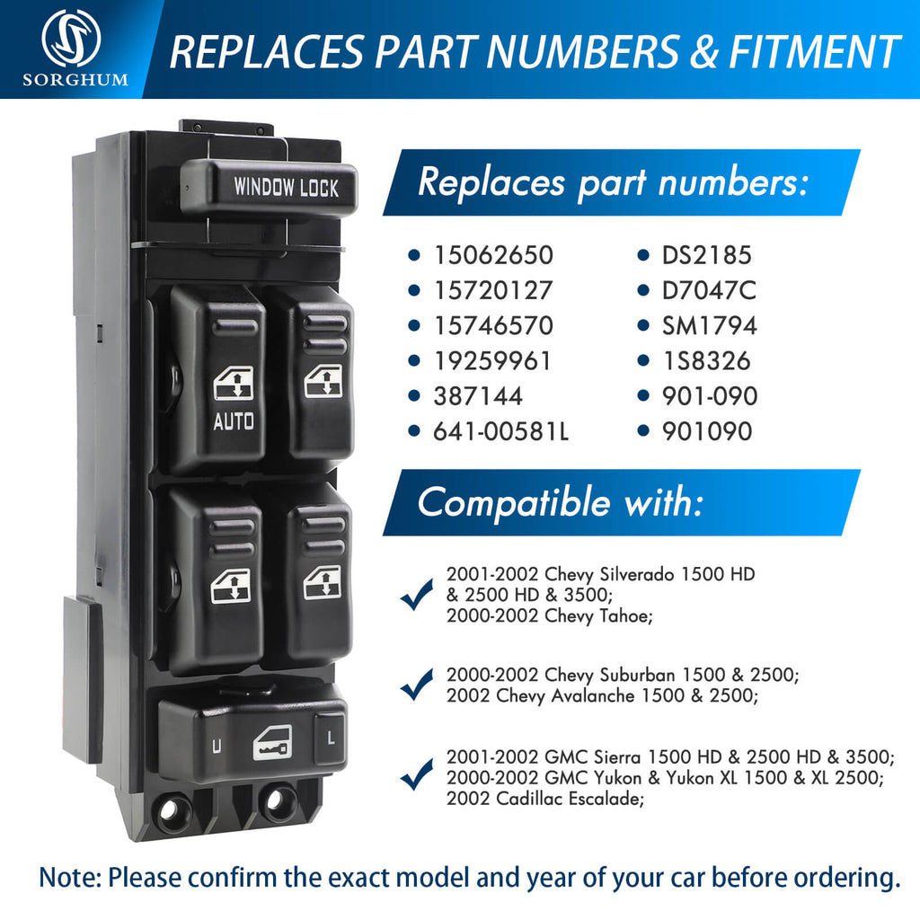 Sorghum 15720127 12+8 pins Front Driver Side Power Window Master Lifter Switch For Chevy For Cadillac Escalade For GMC