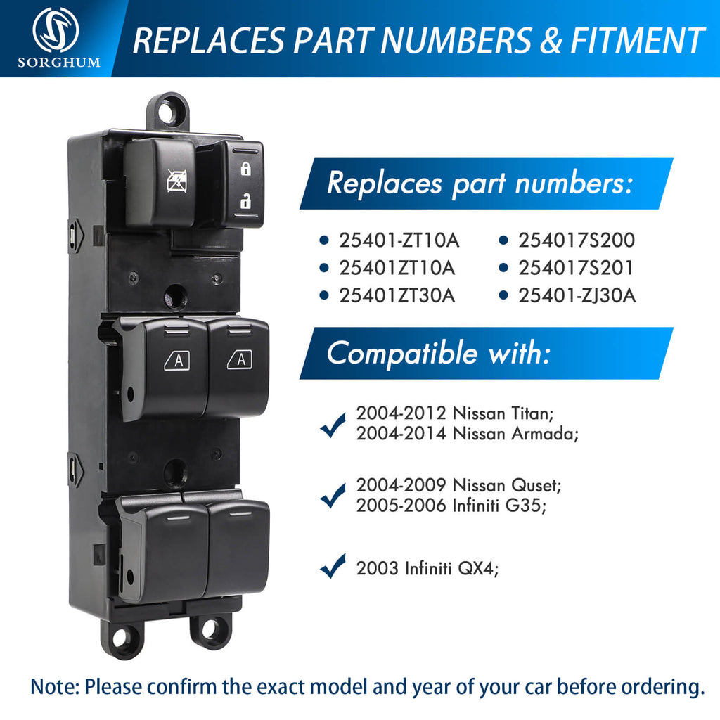 Sorghum 25401-ZT10A 16+3pins Electric Power Window Master Switch For Nissan Titan Armada 2004-2012